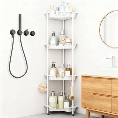 Corner Shower Caddy - 4-Tier Standing Organizer With Hooks, Stainless Steel & Plastic Waterproof Storage Rack