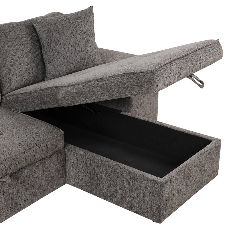 Upholstered Sectional Right Hand Facing, Charcoal Gray Chenille 1, Right Hand Facing
