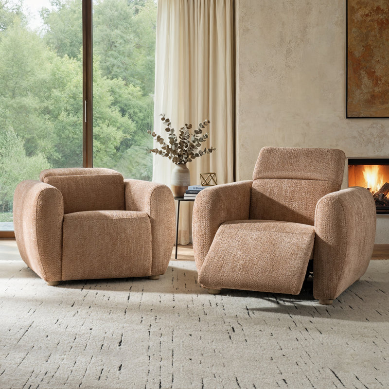 Aegean Modern Chenille Power Recliner with Dual Motor and Covered Arms, Sand