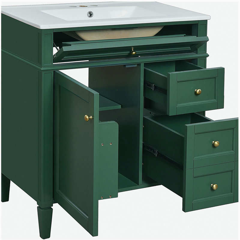 Ensemble de meuble-lavabo autoportant 30 po avec lavabo supérieur, meuble-lavabo moderne avec 2 tiroirs et tiroir basculant, meuble-lavabo autoportant avec miroir et meuble-lavabo simple