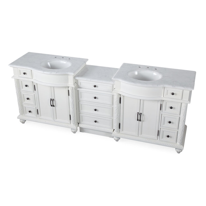 Arrio 90.25'' Double Bathroom Vanity with Carrara Marble Top, White