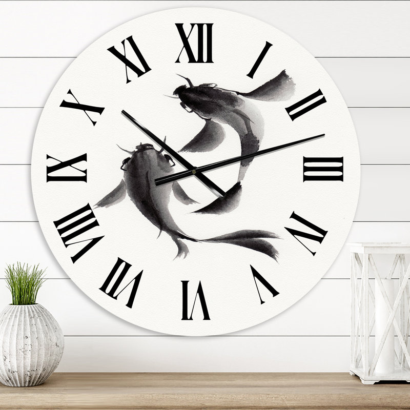 Horloge murale monochrome poisson rétro II, Moyenne