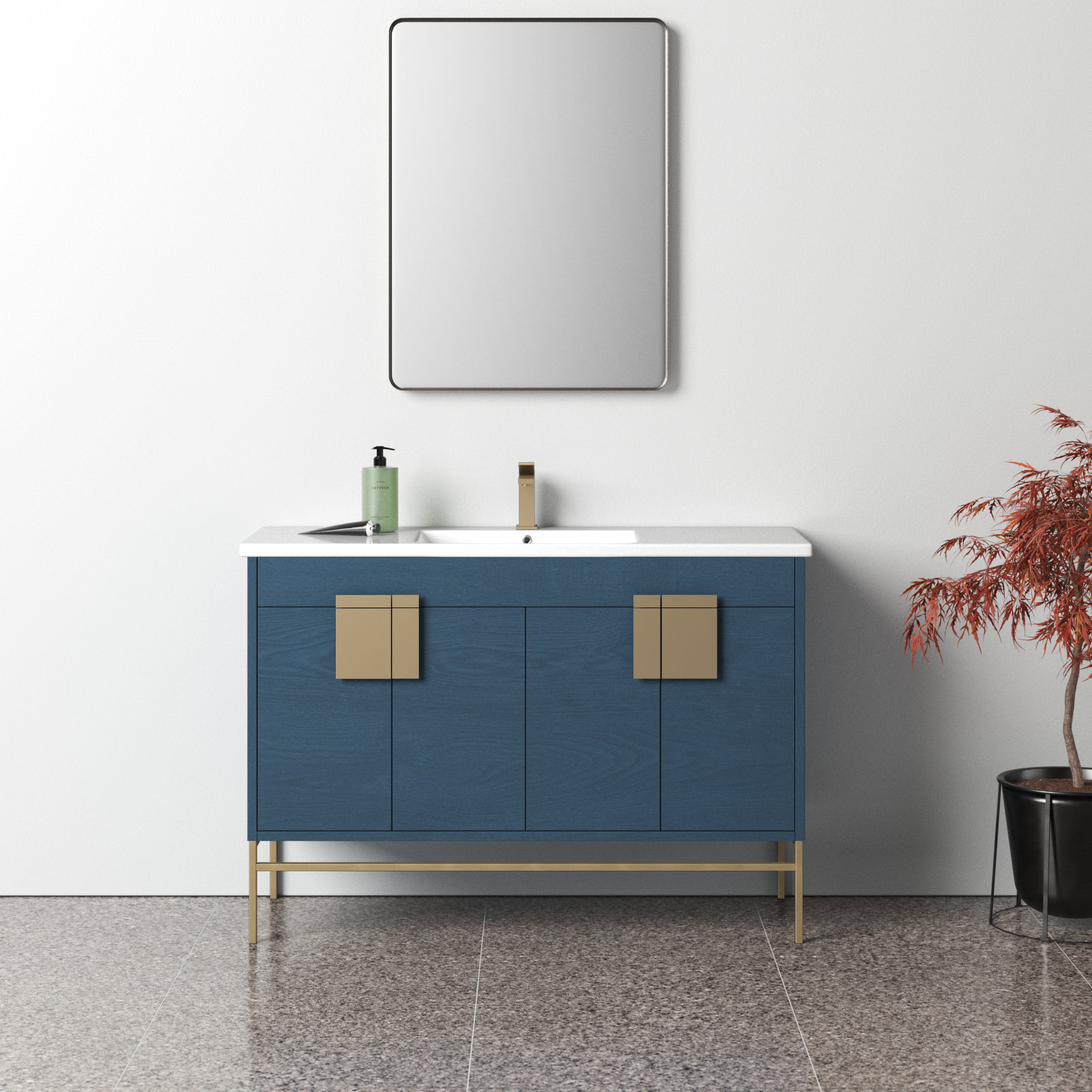 Maisie 48'' Single Bathroom Vanity, Blue, Satin Brass