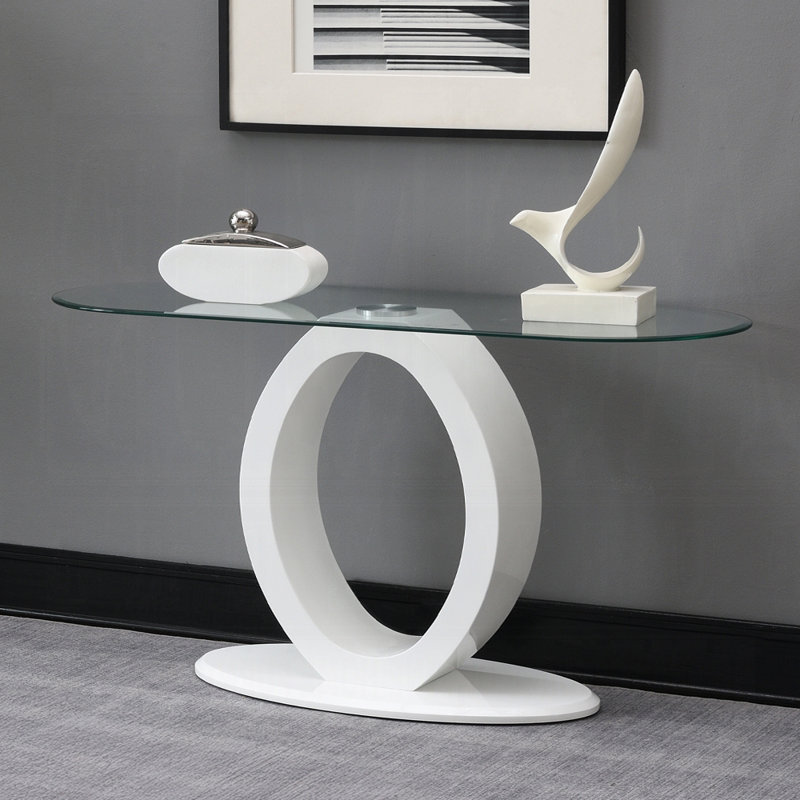 Table de canapé, plateau en verre, finition blanche ultrabrillante