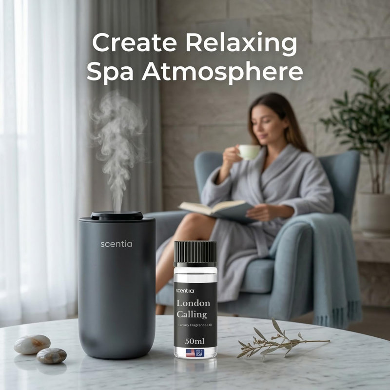 Huile parfumée d'agrumes frais pour diffuseurs Scentia London - Parfum d'ambiance thé blanc et lime avec pivoine, jasmin et bois de cèdre - Huile d'aromathérapie pour air froid, CVC et - 50 ml (1,69 oz liq.)