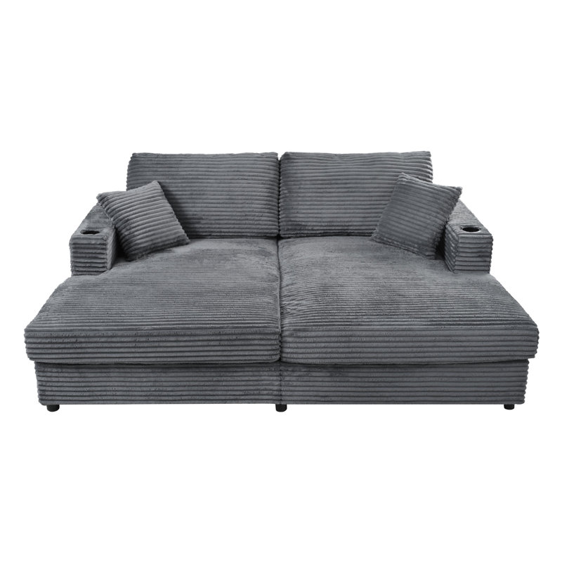 Canapé-lit modulaire surdimensionné avec méridienne avec ports USB, porte-gobelets et coussins décoratifs pour une détente confortable