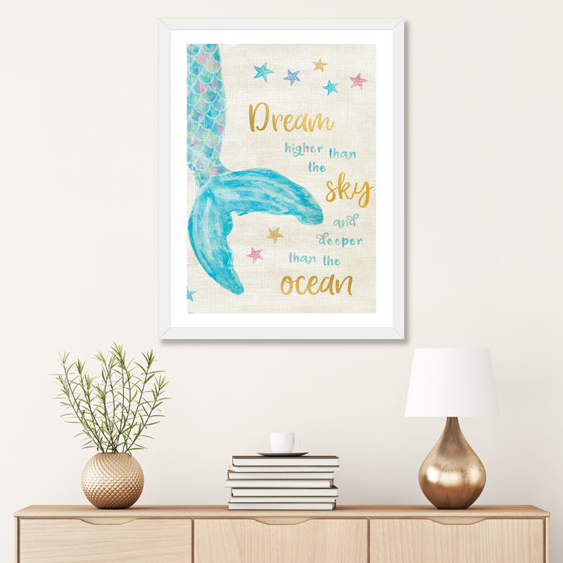 Art de rêve sirène, H 32 po x l 24 po x P 1 po, Papier avec cadre blanc