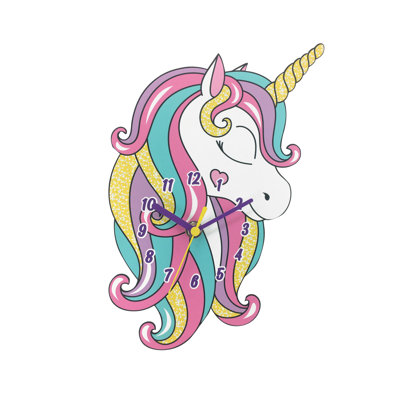 Horloge murale licorne en métal, mouvement à quartz silencieux et coloré