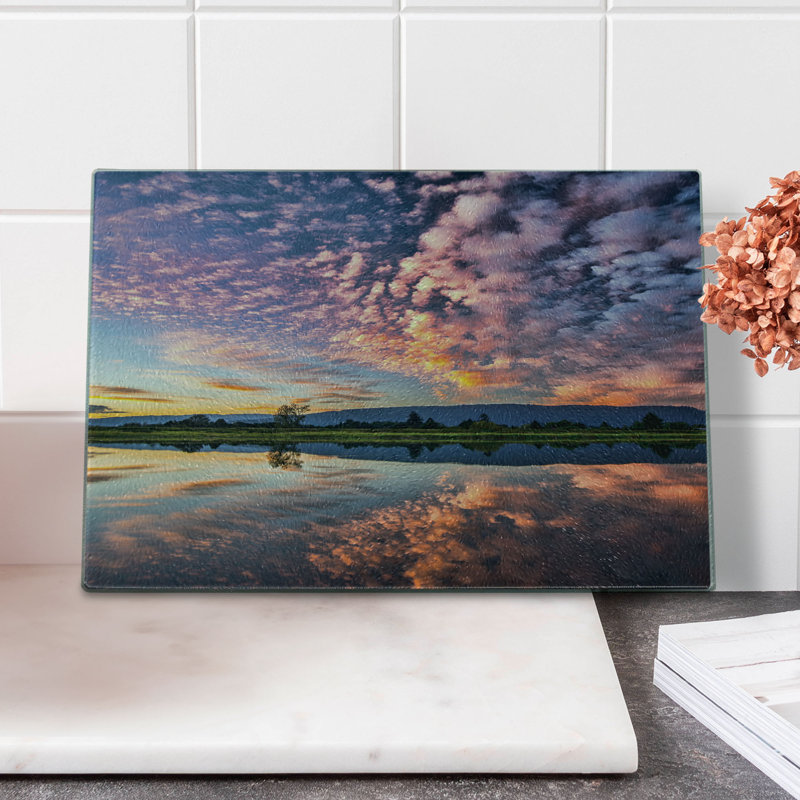Ambesonne - planche à découper en verre trempé bleu avec reflets sur l'eau - bleu