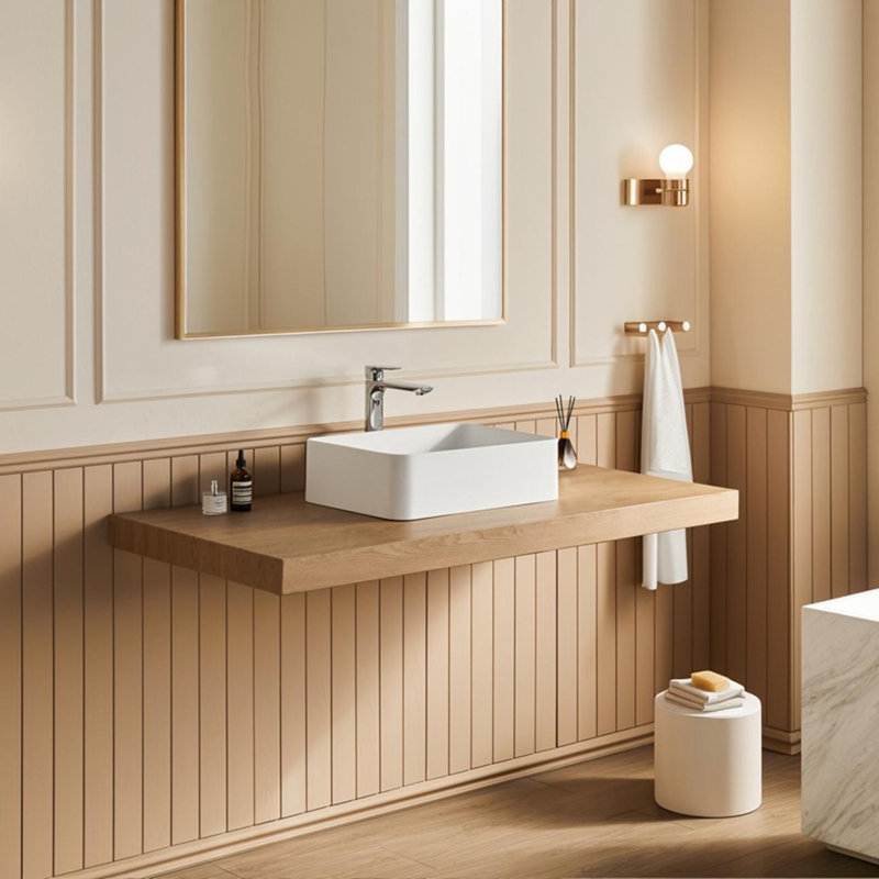 Lavabo vasque de salle de bain à surface solide en blanc mat