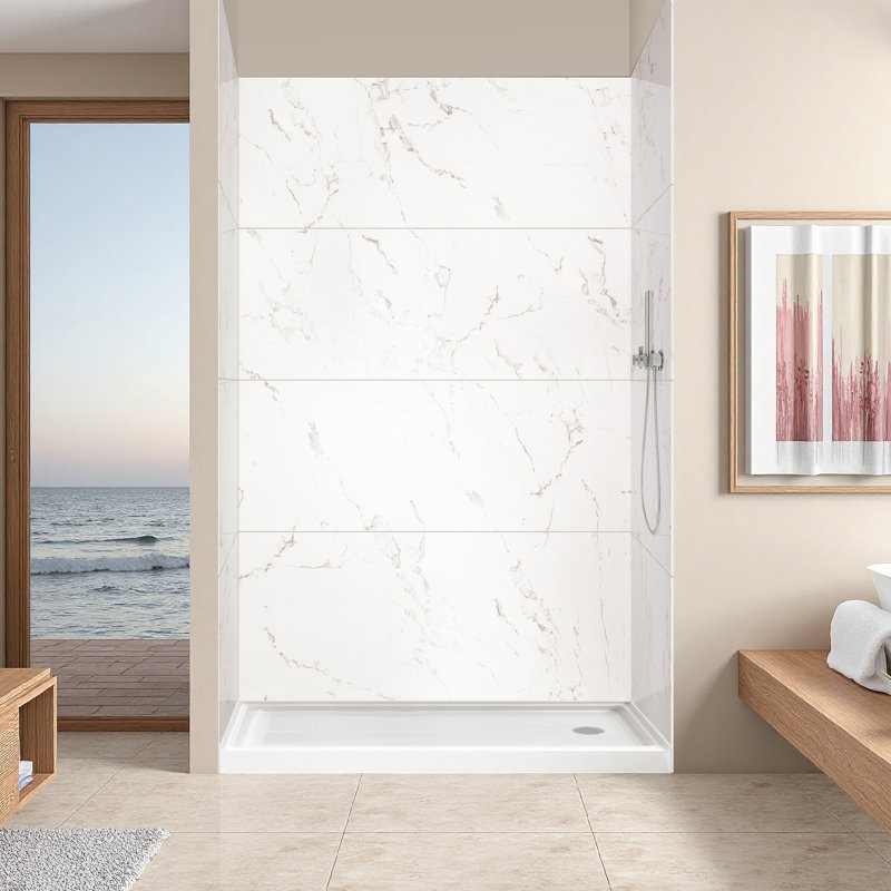 36" W x 96" H 12-Piece Acrylic Shower & Tub Wall Panel, Quick Install & Cuttable, 1/8" (2.8mm) Thickened, Marble White