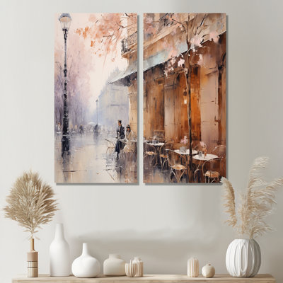 «Peach Impressionist Cafe In Paris - Cityscapes Paris», art mural