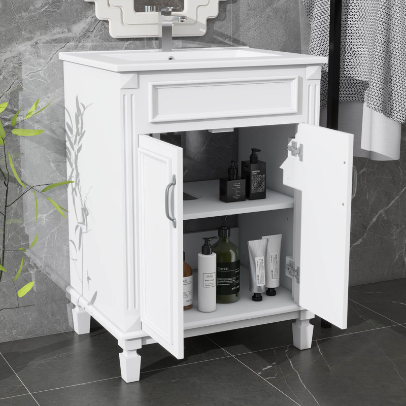 Ensemble de meuble-lavabo 24 po avec lavabo moderne 24 po, Blanc, Argent argent