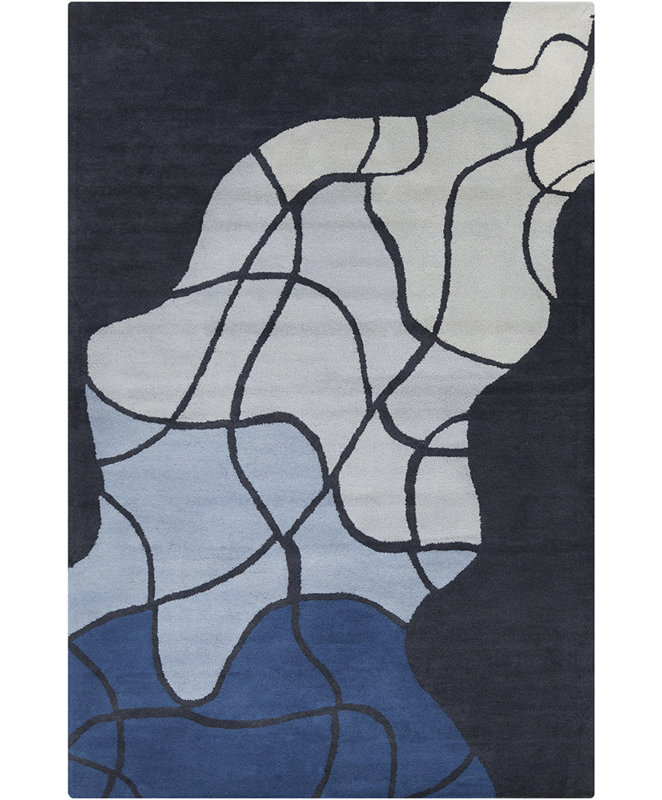Tapis transitionnel en laine bleu touffeté à la main Ailey, 5 pi x 7 pi 6 po