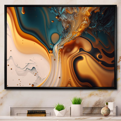 Abstractions fluides jaunes et vertes I - art mural abstrait à l'encre liquide pour le salon