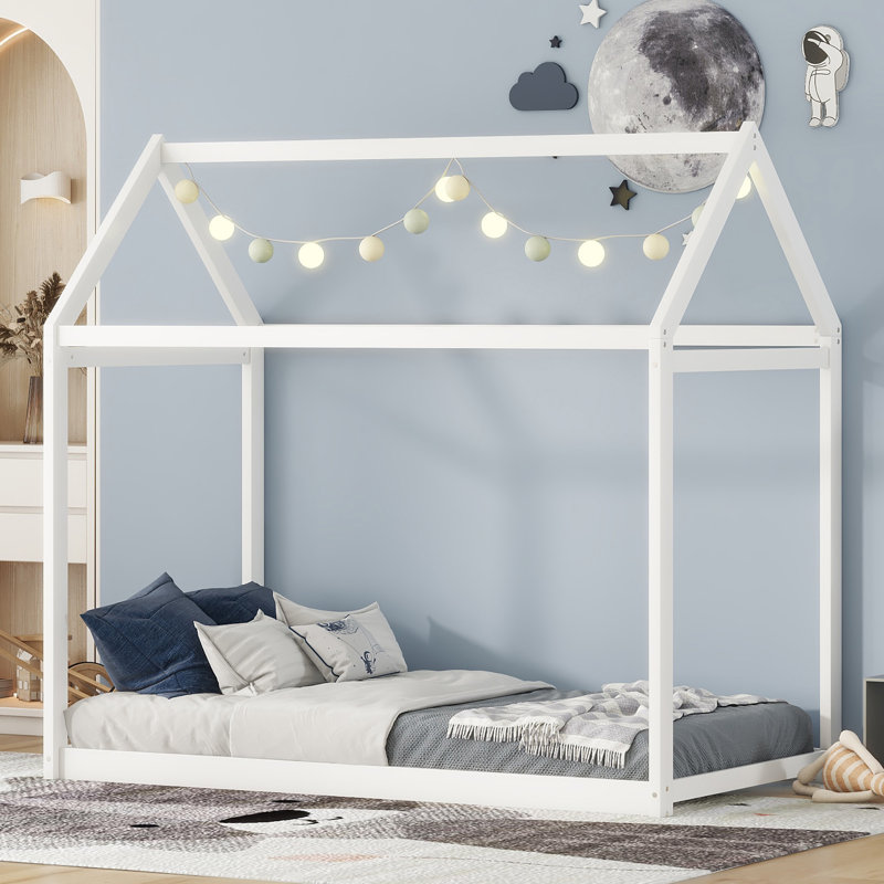 Lit maison en bois, Blanc