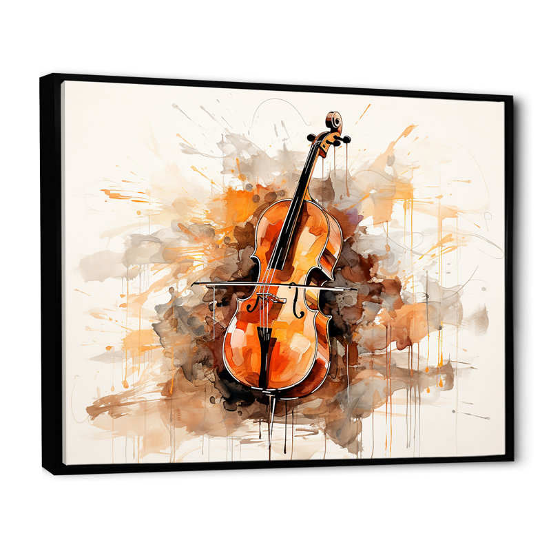 Cello Contour Rich Brown II - musique sur toile, Cadre flottant noir, H 16 po x l 32 po x P 1 po