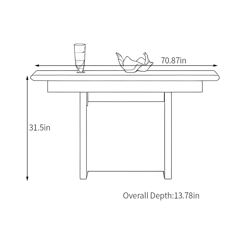Console en bois de style italien, H 31,5 po x l 70,87 po x P 13,78 po