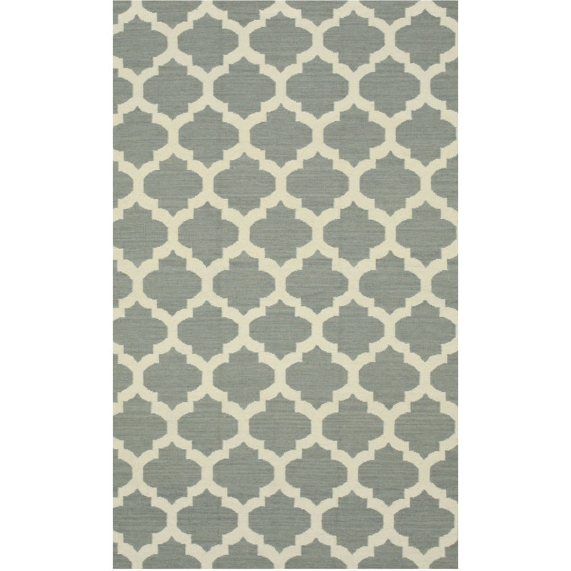 Gray Hand-Knotted Wool Ogee Lattice Geometric Modern Contemporary Carpet Rug, 9' x 12'