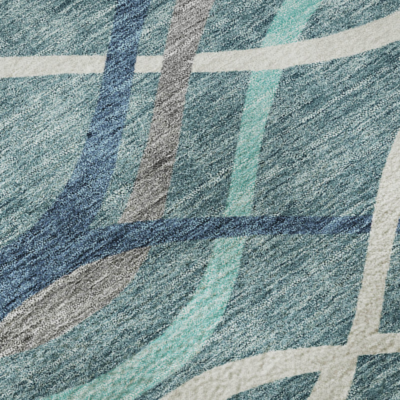 Premium Machine Washable Prisco Teal Rug, Rectangle 10' x 14'