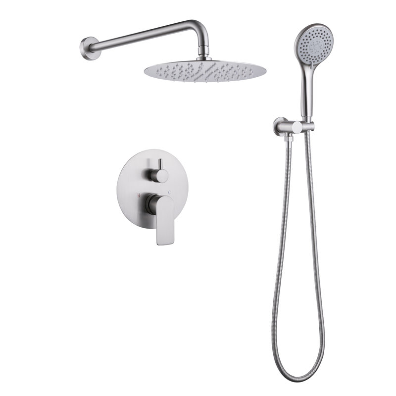 Système de douche complet avec pomme de douche à effet de pluie 10 po Topcraft, Nickel brossé