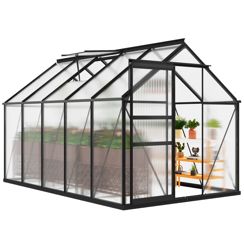 Serre Balconera avec cadre en aluminium, panneaux en PC, Noir satiné, H 76,8 po x l 74,4 po x P 124,8 po