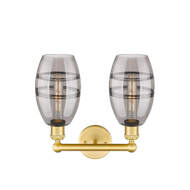 Éclairage pour meuble-lavabo à 2 lumières Kusham, Or satiné, Gris fumée clair