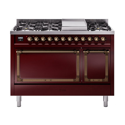 ILVE Nostalgie II Noblesse 48 in Dual Fuel Range, 8 Burner, Griddle