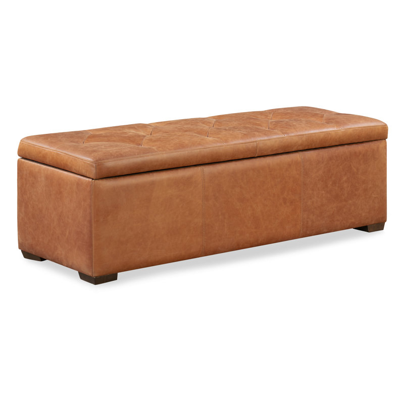 Repose-pieds avec rangement Lakeport, Cuir véritable brun clair cognac
