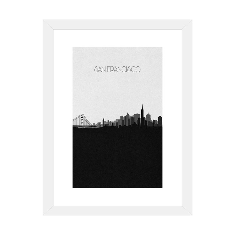 "San Francisco Skyline" par Ayse Deniz, impression, Blanc, H 32 po x l 24 po x P 1 po, Papier encadré blanc