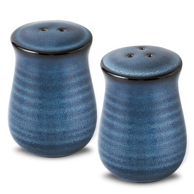 Ceramic Salt And Pepper Shakers Set, Blue Vintage Rustic Salt Shakers Of 2 For Kitchen And Restaurant Decor, Porcelain Spice Shaker