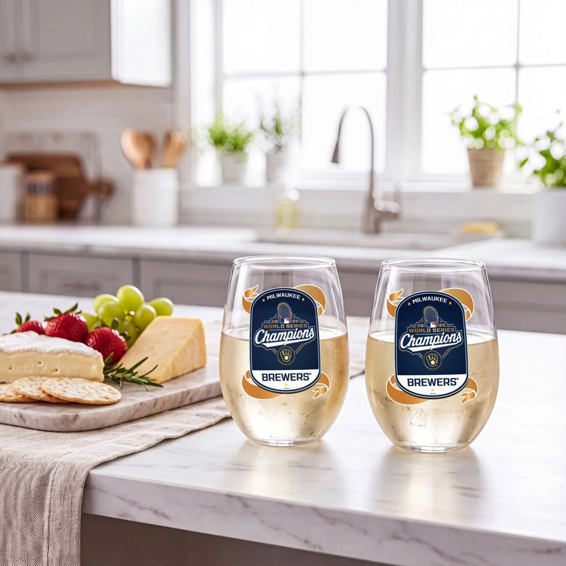 Ensemble de 2 verres à vin sans pied 17 oz Milwaukee Brewers 2026 World Series