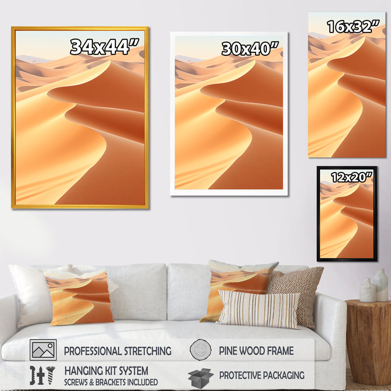 Desert Sand Dunes - Desert Wall Art, Gold Picture Framed, 32" H x 16" W x 1" D