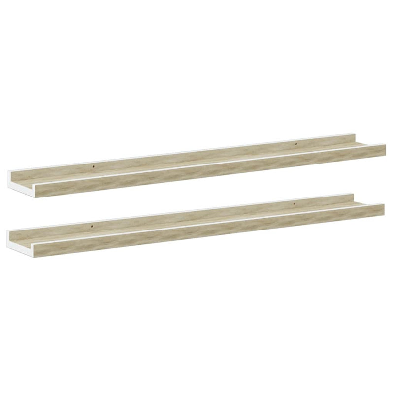 Wall Shelf Floating Shelf Wall Mounted Display Shelf for Photo Frame, White and Sonoma Oak, 1.2'' H x 31.5'' W x 3.5'' D
