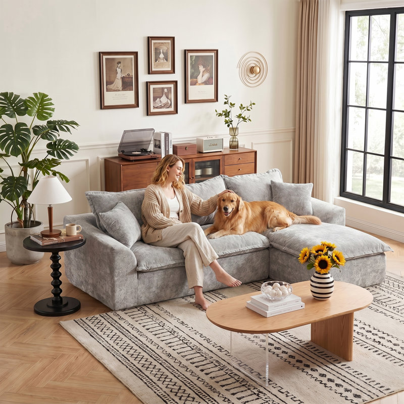Canapé modulaire Boneless de 103 po sans assemblage requis avec coussins, Gris, Orienté à droite