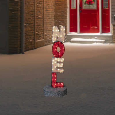 39" Lighted Red and Silver Noel Outdoor Christmas Sign Decoration