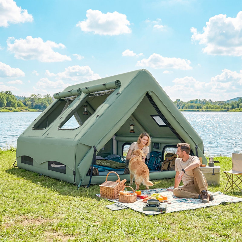 Outsunny Inflatable Camping Tent 4 Season Hot Tent 5 Person, Military Green