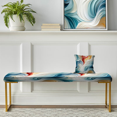 Banc rembourré en marbre blanc et bleu Wave