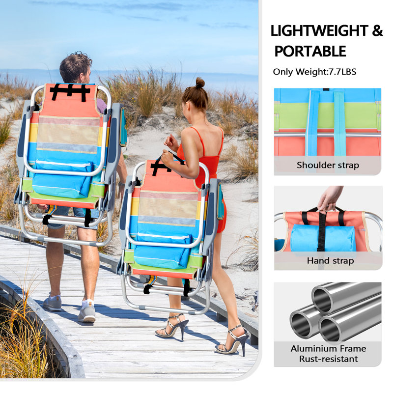Ensemble de 2 chaises de plage pliantes à rayures en aluminium