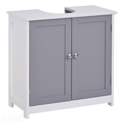 (No Sink) Pedestal Sink Storage Cabinet, Vanity Base Cabinet, Under Sink Bathroom Cabinet With U-Shape Cut-Out And Adjustable Internal Shelf, White And Grey (No Sink)