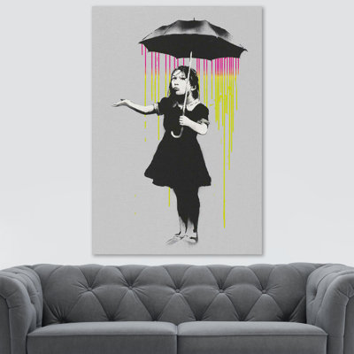 Nola Umbrella Rain by Banksy - Wrapped Canvas Print