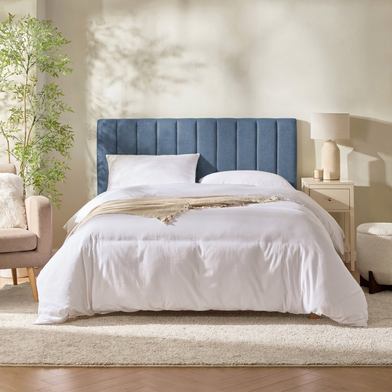 Chastelyne Upholstered Easy Assemble Wall Mounted Headboard, King, Navy Blue