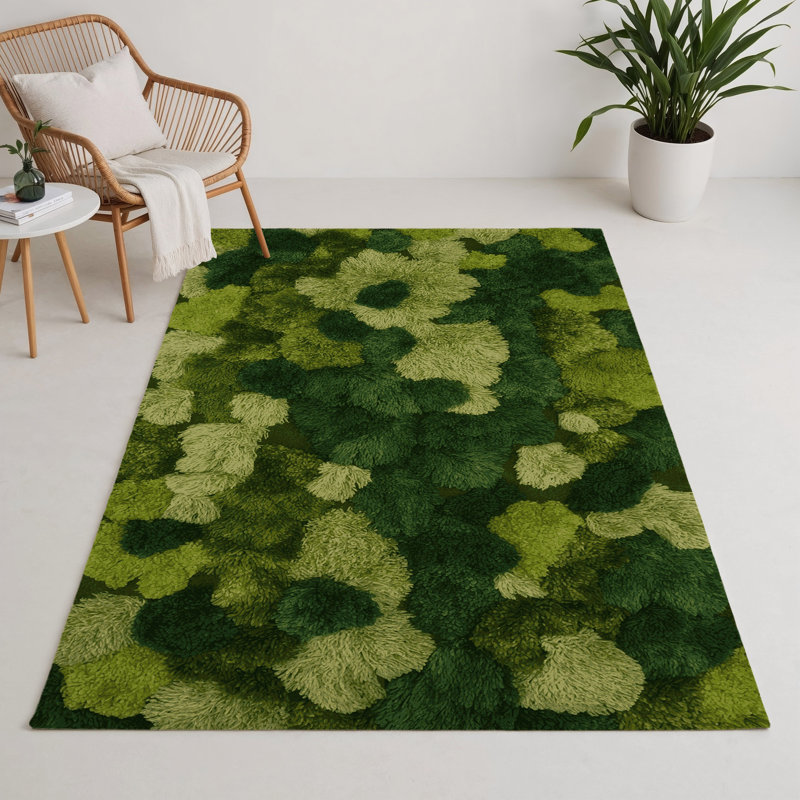 Botanical Green Indoor and Outdoor Area Rug, Rectangle 5' x 7'
