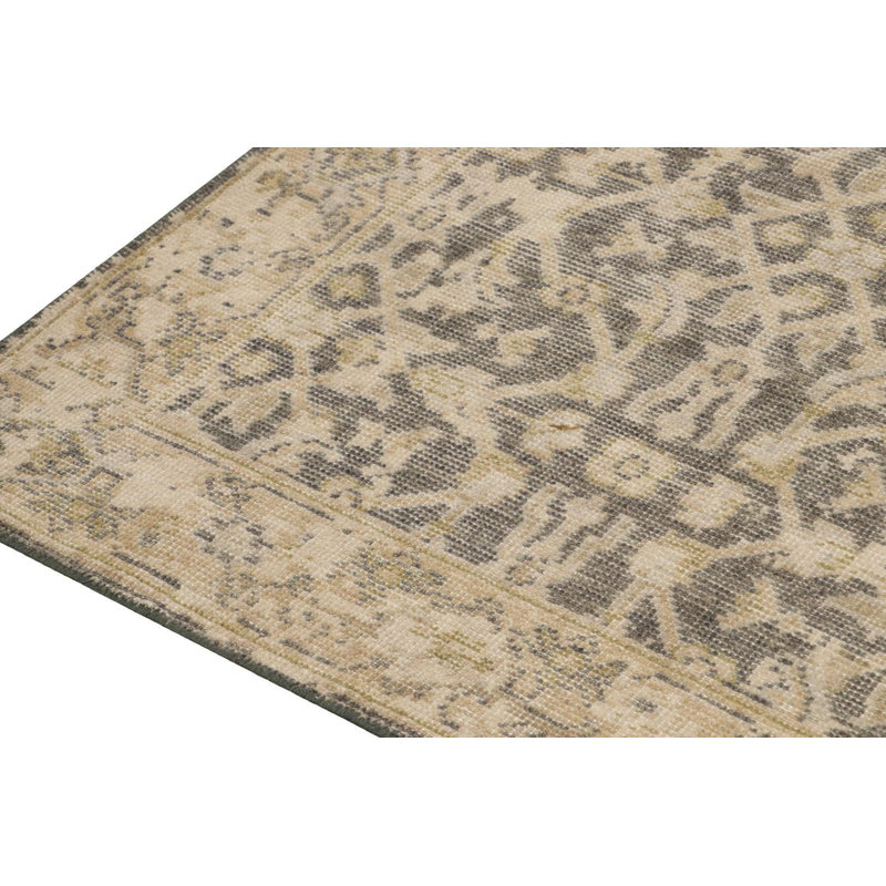 Rug & Kilim’S Distressed  Runner In Gray With Beige Herati Pattern, Runner 3' x 14'