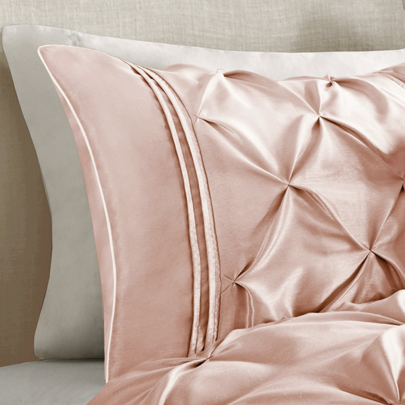 Blush King 7-Piece Tufted Comforter Set with Stripes