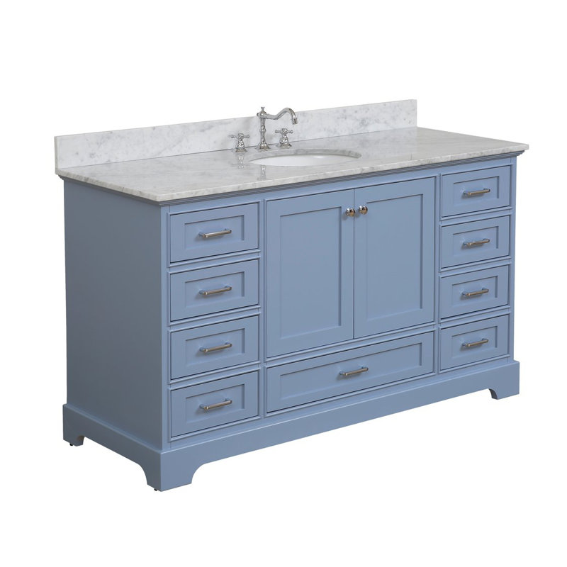 Ensemble de meuble-lavabo simple 60 po Larosa, Bleu poudre, Marbre de Carrare