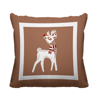 Folk Christmas Reindeer Indoor/Outdoor Throw Pillow