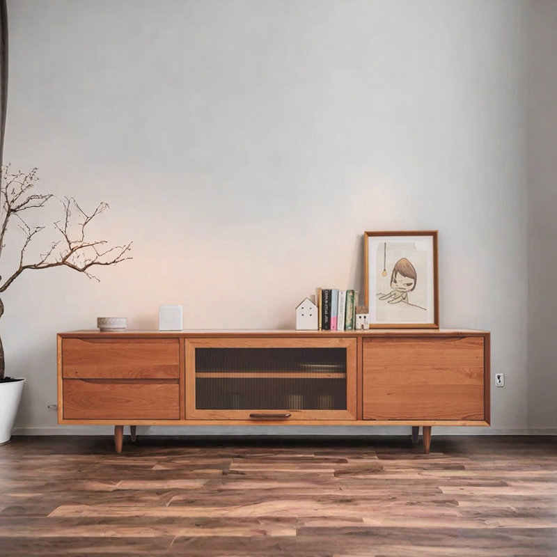 Meuble télé rétro haut de gamme, H 20,47 po x L 70,86 po x l 17,71 po, Cerisier