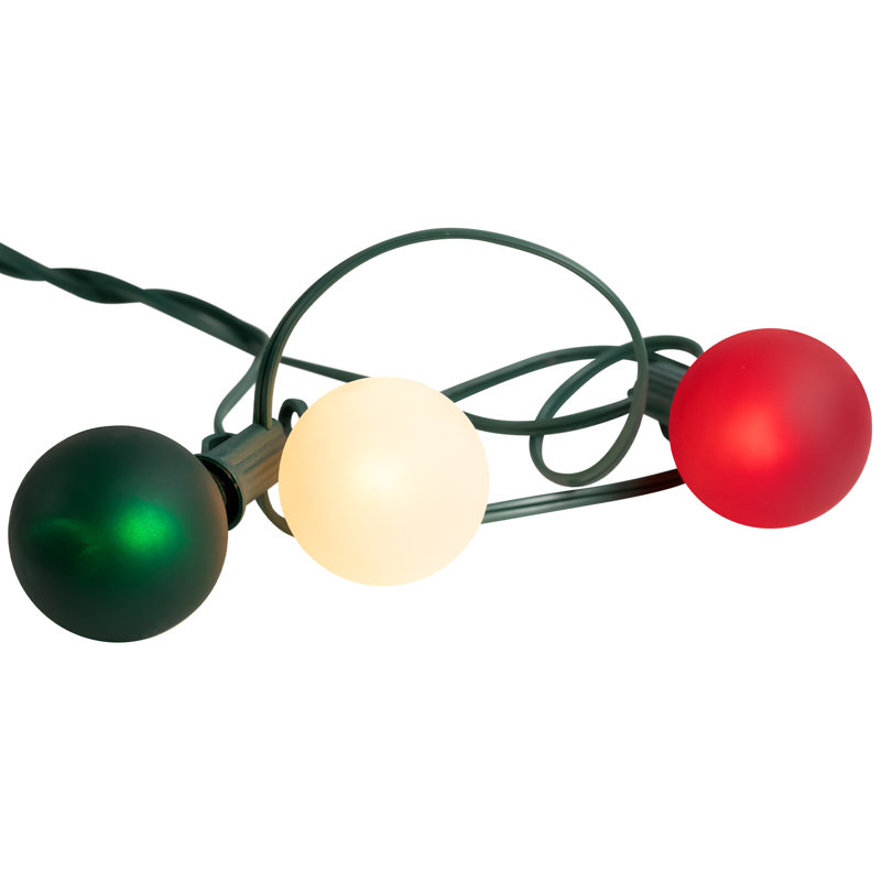 10-Count Frosted Red White and Green G50 Globe Patio Lights 9ft Green Wire