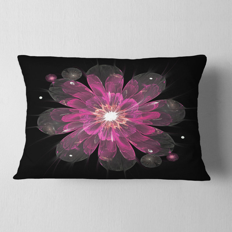 Fleur fractale rose clair brillant sur fond noir - imprimé floral
